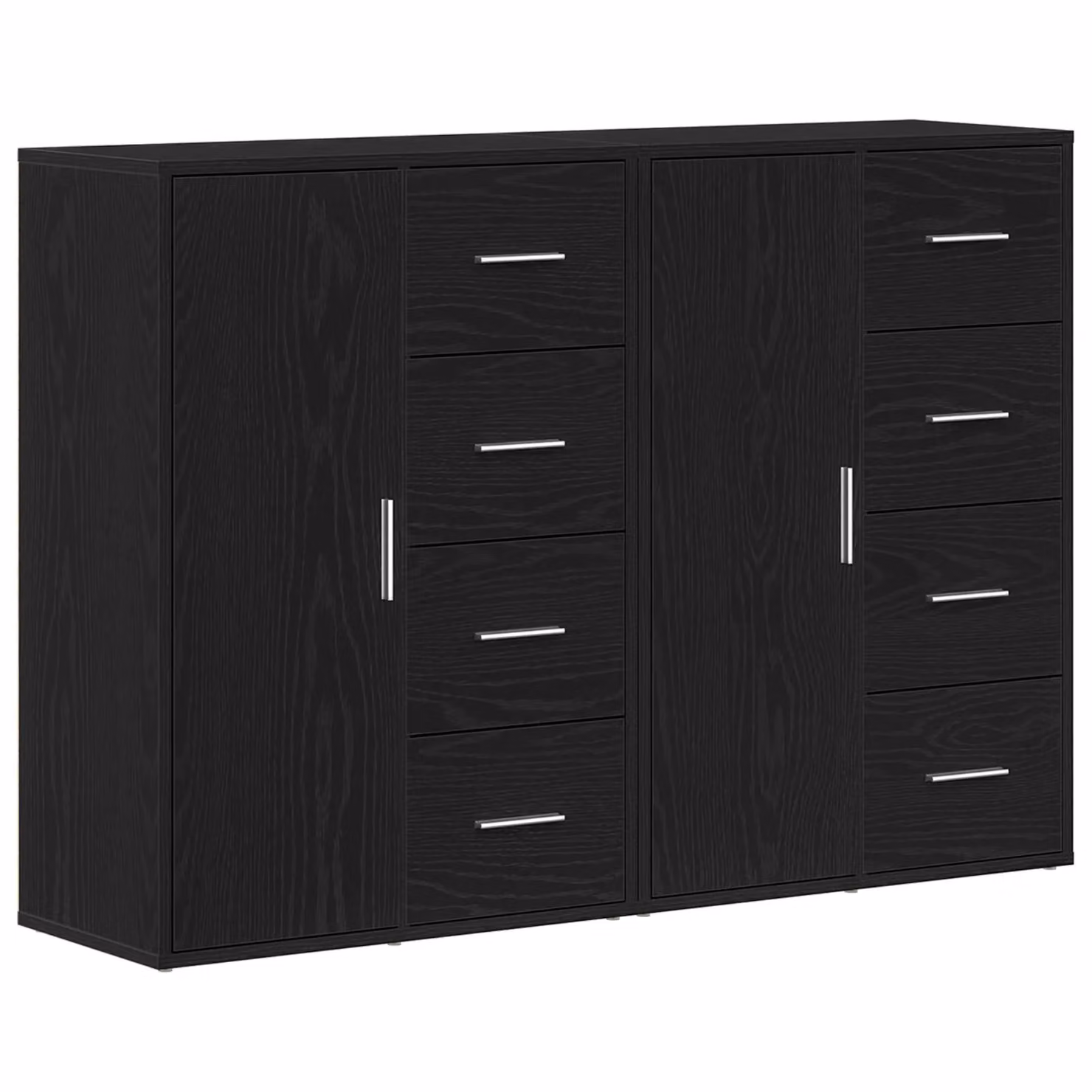 Berkfield Home Set of 2 Modern Black Oak Wood Sideboards with Metal Handles – 2