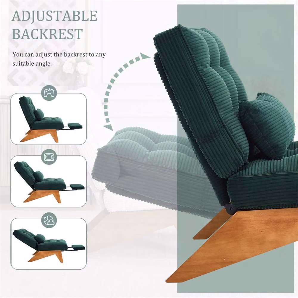 Direct Wicker Adjustable Reclining Chair with Ottoman and Emerald Green Striped Upholstery – 3