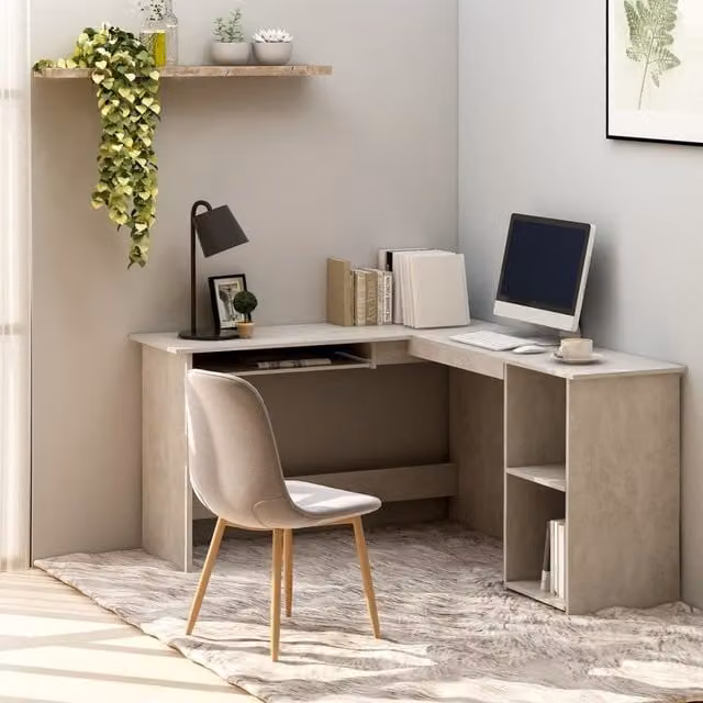 Berkfield Home L-Shaped Corner Desk in Grey, W/D/H: 120 x 140 x 75 cm