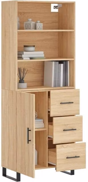 Berkfield Home Sonoma Oak Highboard in Light Brown, W/D/H: 69.5 x 34 x 180 cm