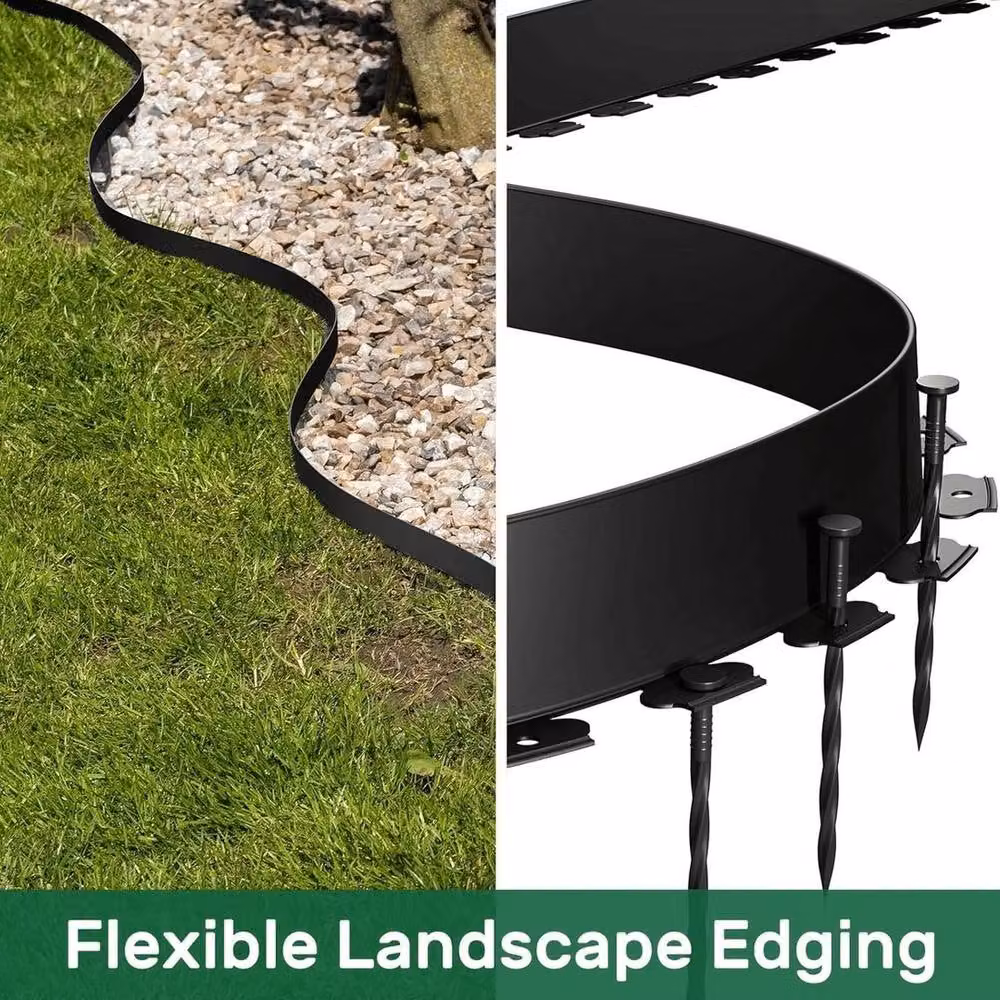 KORVIXA Black Plastic Lawn Edge Border with 30 Pegs, 10m Length for Garden Paths and Drives – 3