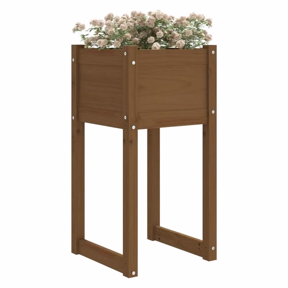 Berkfield Home Set of 2 Brown Solid Wood Pine Planters, W/D/H: 40 x 40 x 81 cm – 3