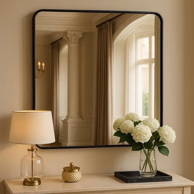 Orsina Candi Cindy Gold Finish Squared Wall Mirror in Black and Gold – 1