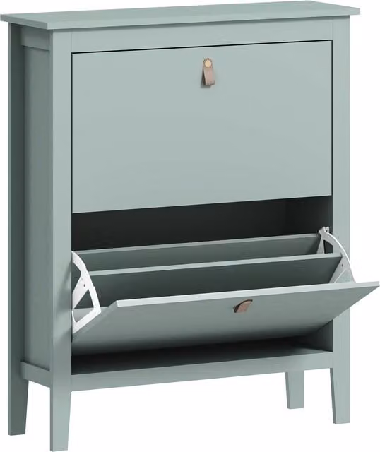 HOMCOM Modern Green Freestanding Shoe Cabinet with Tilting Compartments and Internal Shelves – 1