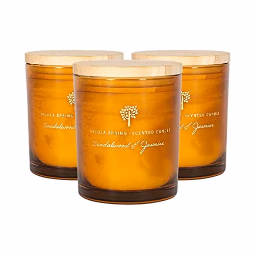 Nicola Spring Sandalwood and Jasmine Scented Soy Wax Candles, Pack of 3, 130g, Orange – 1