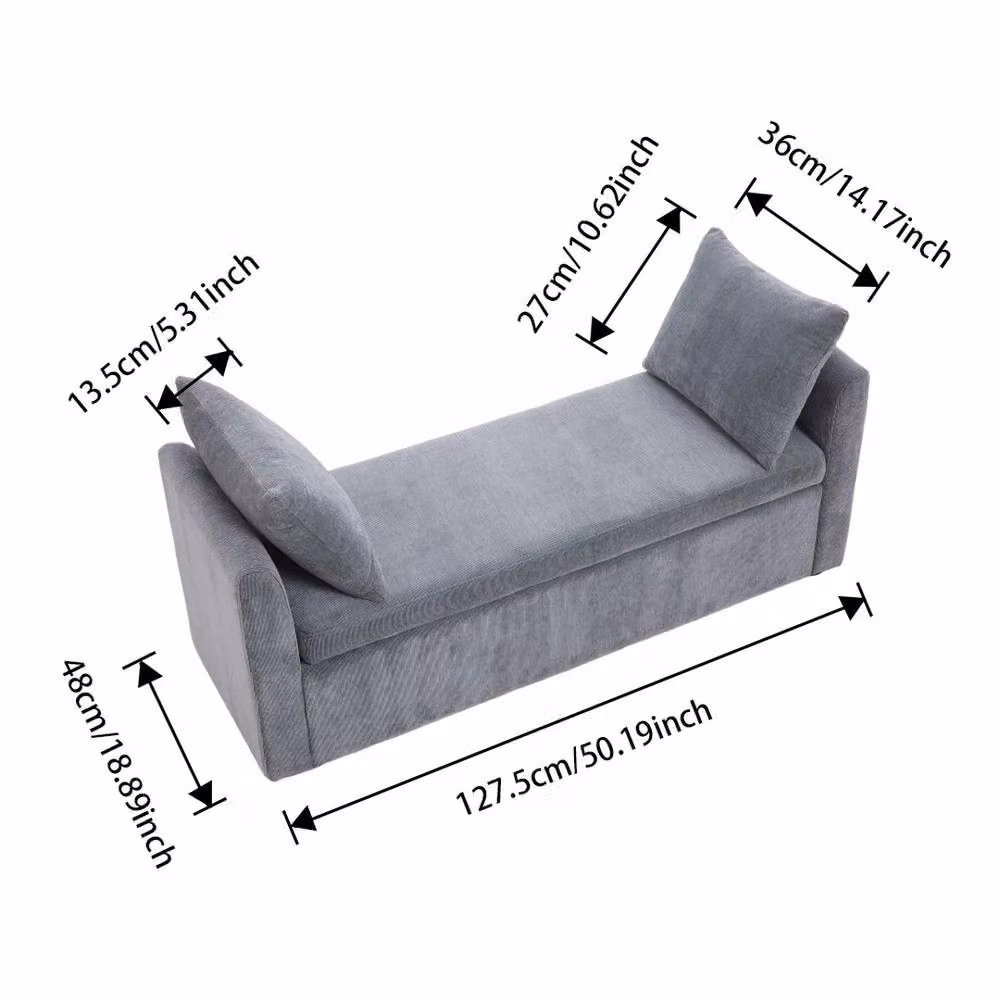 NESTLUNE Grey Fabric Storage Ottoman Bench with Lid and Armrests, W: 100 cm, H: 15 cm – 2