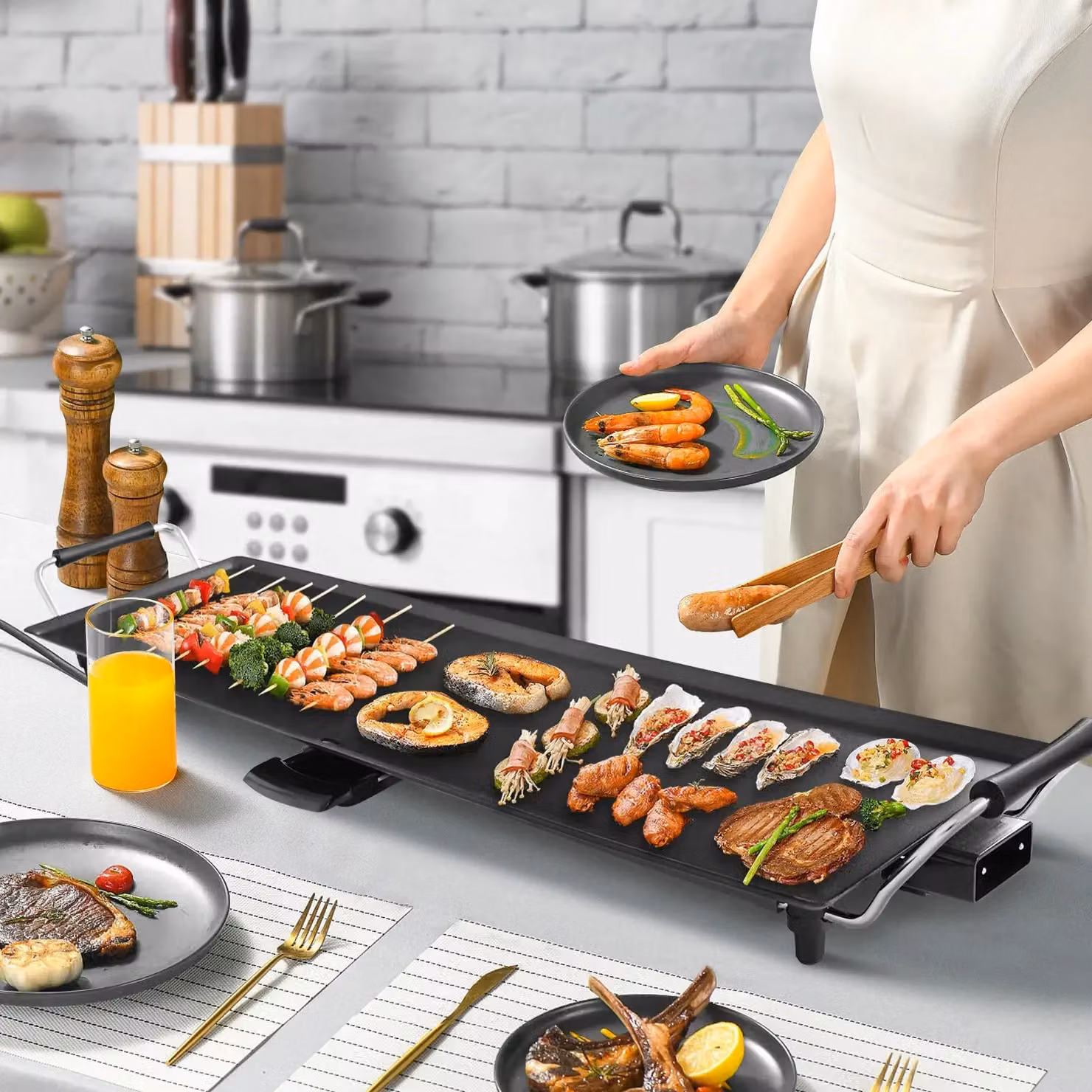 Costway Electric XXL Teppanyaki Tabletop Grill with Non-Stick Smooth Plate and Adjustable Thermostat, Black, W: 90 cm, D: 23 cm – 2