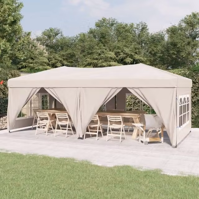 Berkfield Home Folding Party Tent with Sidewalls and Windows, Beige, W: 6 m, D: 3 m, H: 3 m – 1