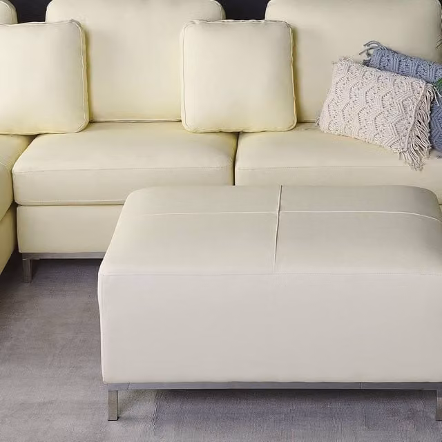 Wyld and Coco Aurea Beige Genuine Leather Rectangular Ottoman Footstool