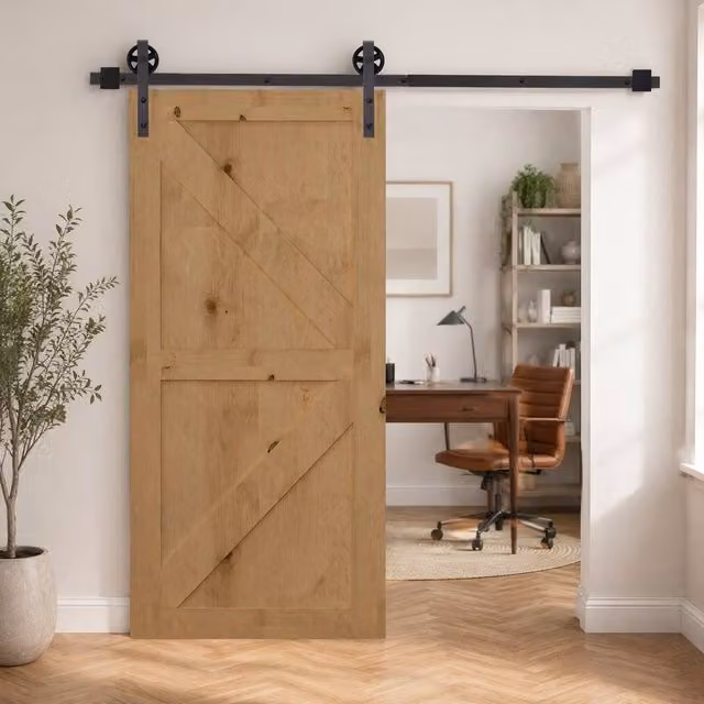 STILVORA Sliding Door Track Kit for Single Wooden Door, Black Steel, 183 cm