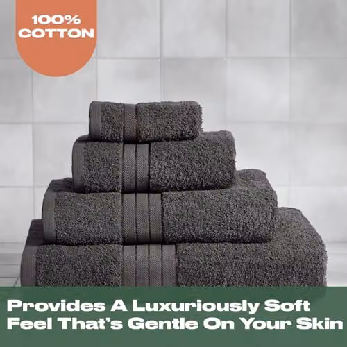 OHS 4 Pack of Grey Cotton Terry Bathroom Hand Towels, W/D/H: 50 x 50 x 50 cm – 3