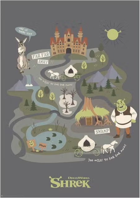 FaNaTtik Shrek Journey to Far Far Away Limited Edition A3 Art Print in Grey and Multicolour