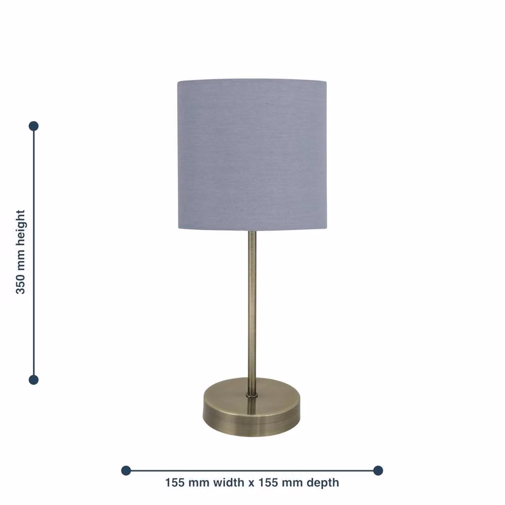 First Choice Lighting Antique Brass Stick Table Lamp with Grey Fabric Shade in Bronze – 2