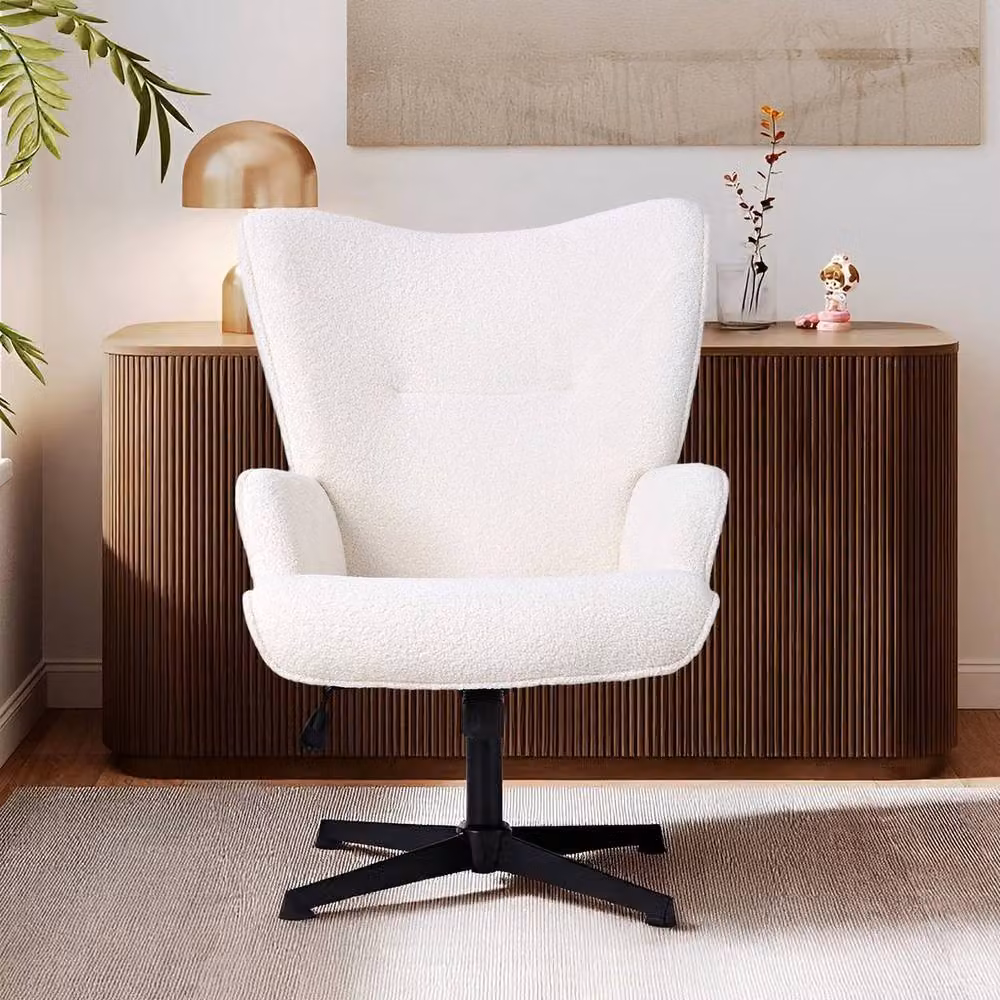 KORVIXA White Teddy Fleece Swivel Accent Armchair W/D/H: 100 x 100 x 100 cm – 3