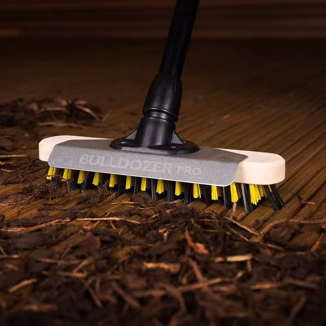 Charles Bentley Bulldozer Pro Heavy Duty Deck Scrub with Scraper and Telescopic Handle in Yellow and Black, H x W x D: 132 x 8.4 x 8.4 cm