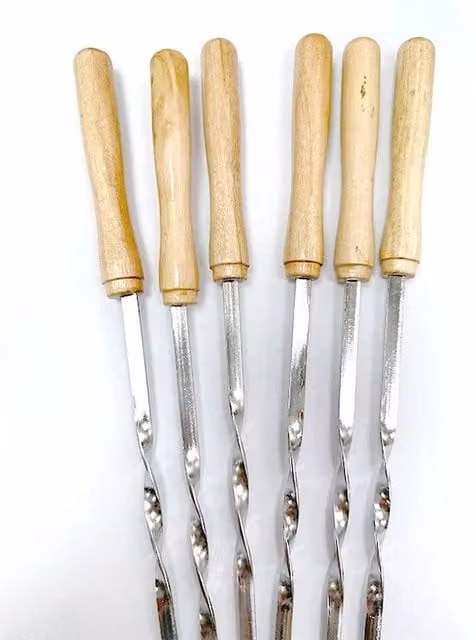 SPETLEK 18 BBQ Skewers with Stainless Steel and Wooden Handles in Silver