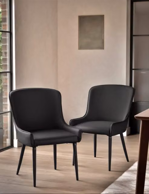 M&S Set of 2 Braxton Dining Chairs in Charcoal Grey Synthetic Leather and Fabric with Metal Legs