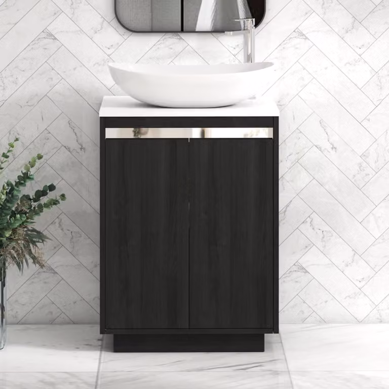 Royal Bathrooms Orion 600mm Hale Floor Standing Vanity Unit in Black and White with Cesar Basin and Chrome Accent Trim