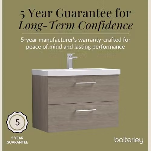 Balterley Wall Hung 2 Drawer Bathroom Vanity Unit with Mid Edge Sink and Handles, Woodgrain Grey, W: 81.0 cm, D: 39.0 cm, H: 57.9 cm – 3