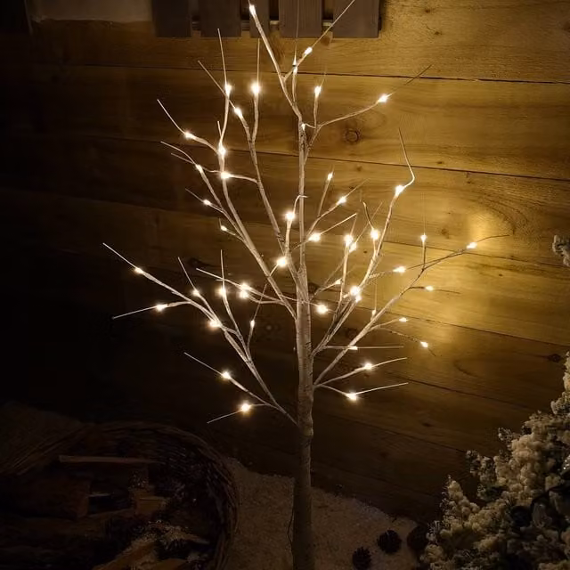 Samuel Alexander White Indoor Outdoor Lit Birch Christmas Tree with 48 Warm White LEDs, Height: 120 cm – 1