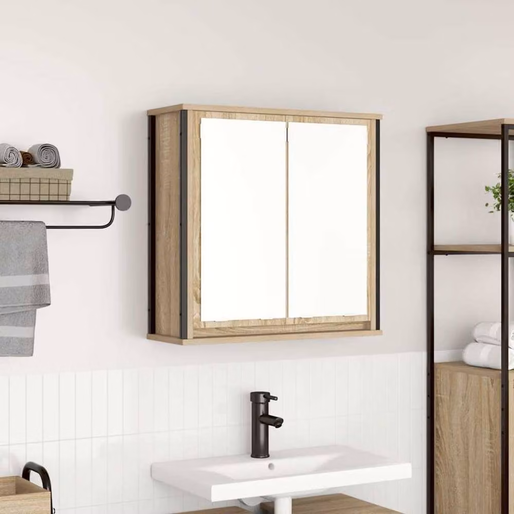 Berkfield Home Modern Bathroom Wall Cabinet with Mirror in Sonoma Oak Brown, W: 60 cm, D: 21 cm, H: 60 cm – 2