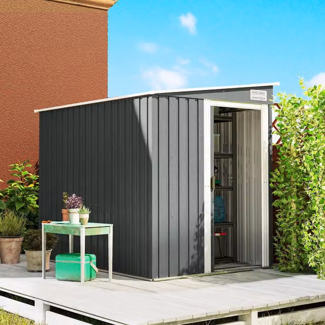 Outsunny Light Grey Metal Lean-to Garden Tool Storage Shed with Foundation
