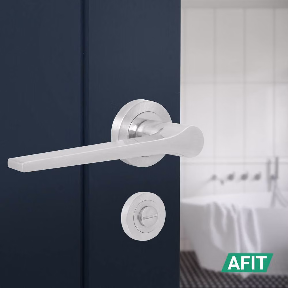 AFIT Satin Nickel Bathroom Fire Door Handle Set in Silver with Lock and Hinges – 4