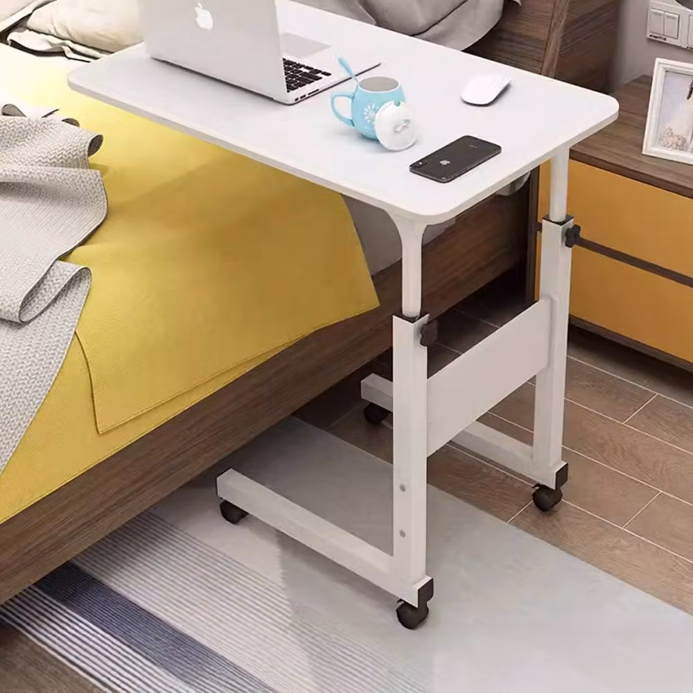 Living and Home Height Adjustable Mobile Overbed Desk with Wheels in White – 3