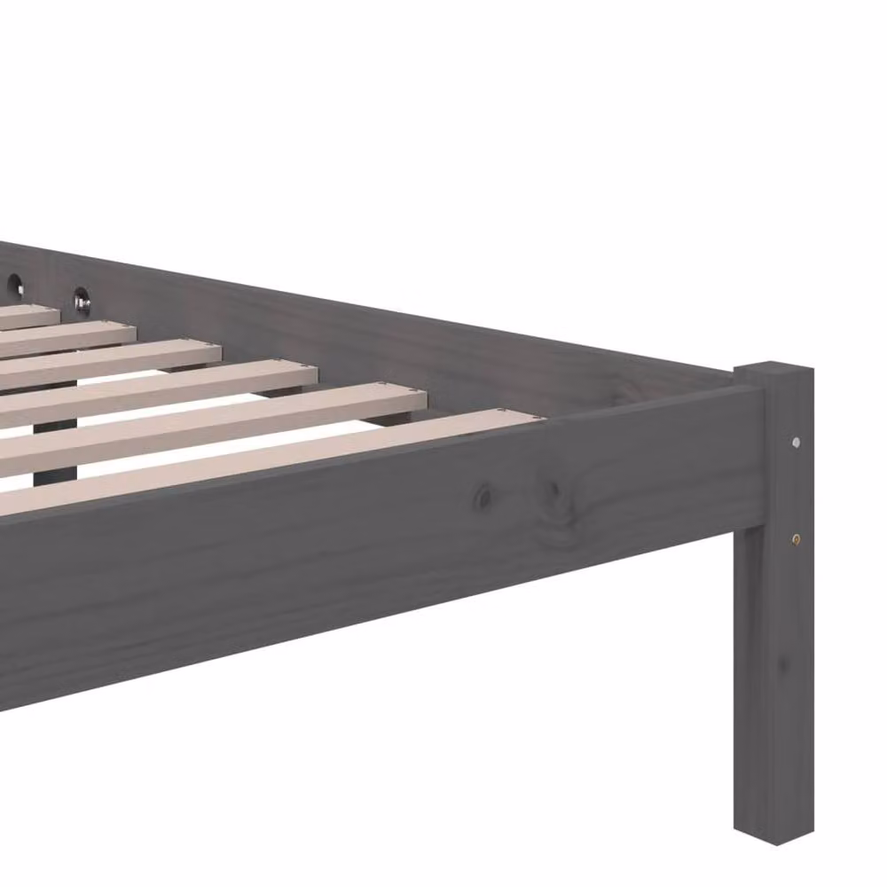 Berkfield Home Modern Solid Pine Wood Bed Frame, Grey, W: 135 cm, D: 190 cm – 3
