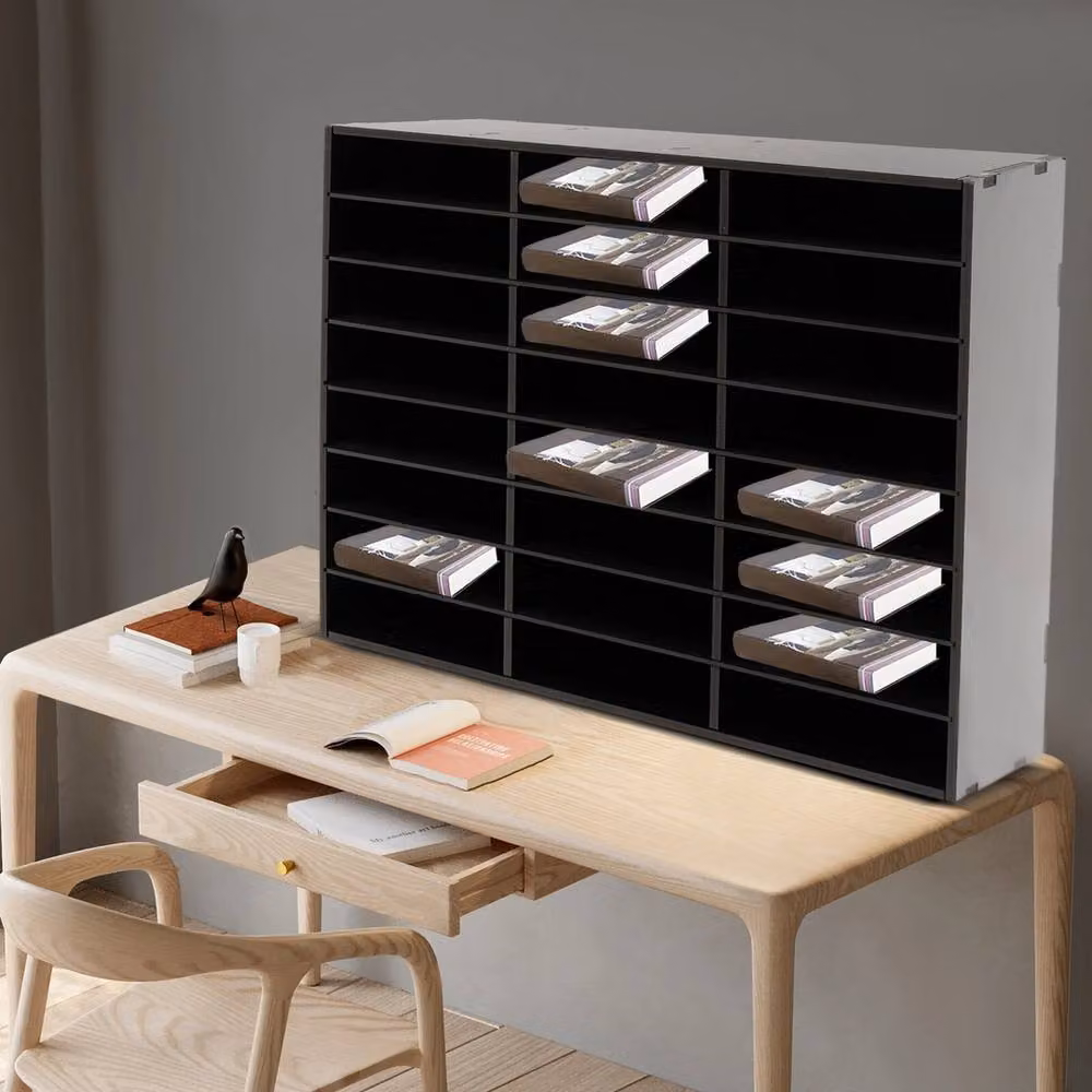 Ventryn 24 Compartment Literature Organizer and Office Mailbox File Sorter in Black Plastic – 3