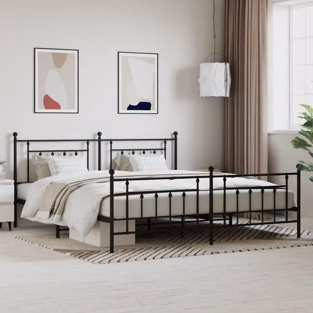 Berkfield Home Metal Bed Frame with Headboard and Footboard in Black W/D/H: 193 x 203 cm