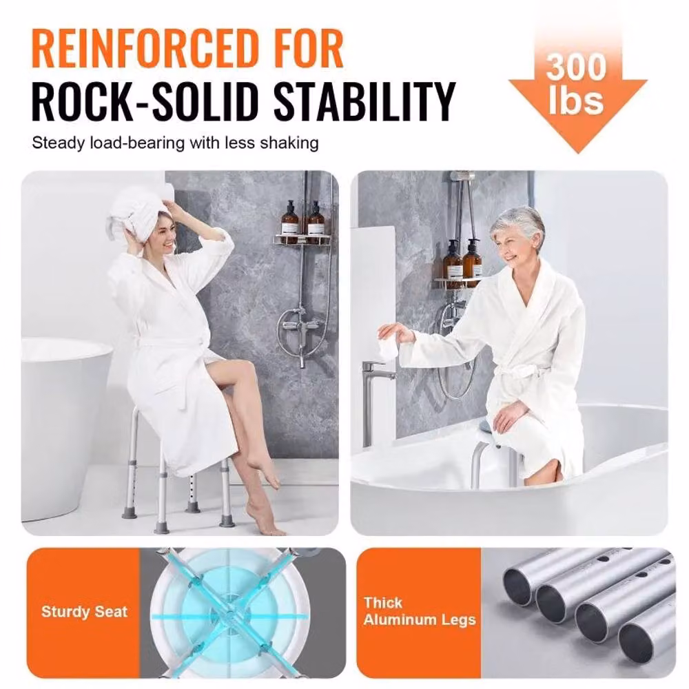 VEVOR Multicolour Adjustable Shower Chair with 360 Degree Rotating Non-Slip Drainage Seat and Height Adjustable Legs – 2