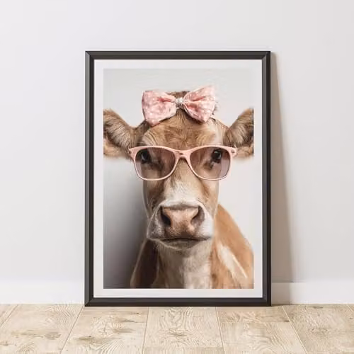 60 Second Makeover Highland Cow With Glasses Multicolour Paper Wall Art Poster, A4