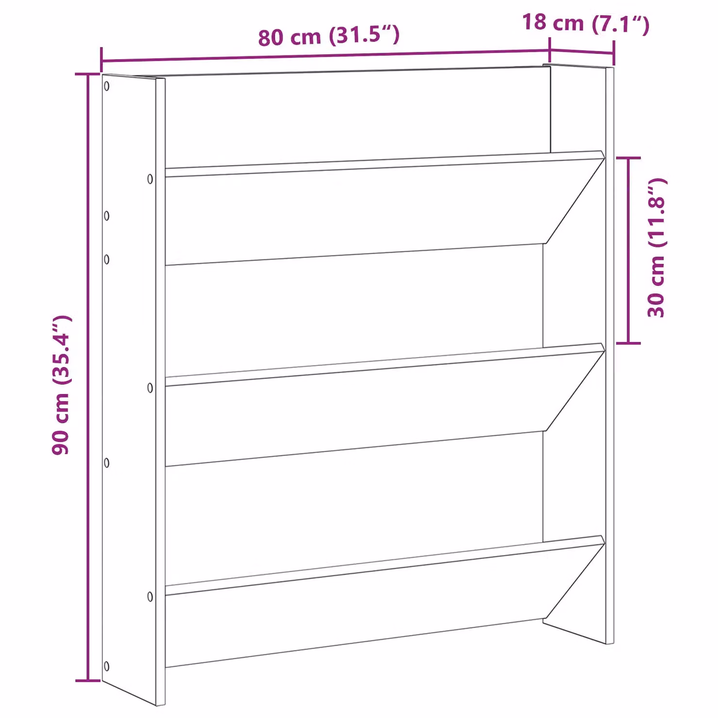 Berkfield Home Wall Mounted Shoe Cabinet in Black Oak, W/D/H: 80 x 18 x 90 cm – 5