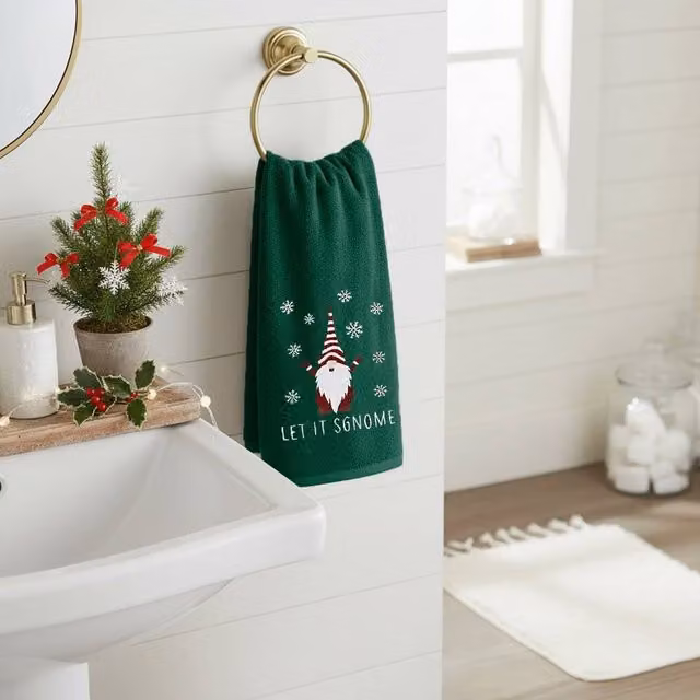 Velosso Christmas Gonks 2 Pack Green Cotton Hand Towels for Adults