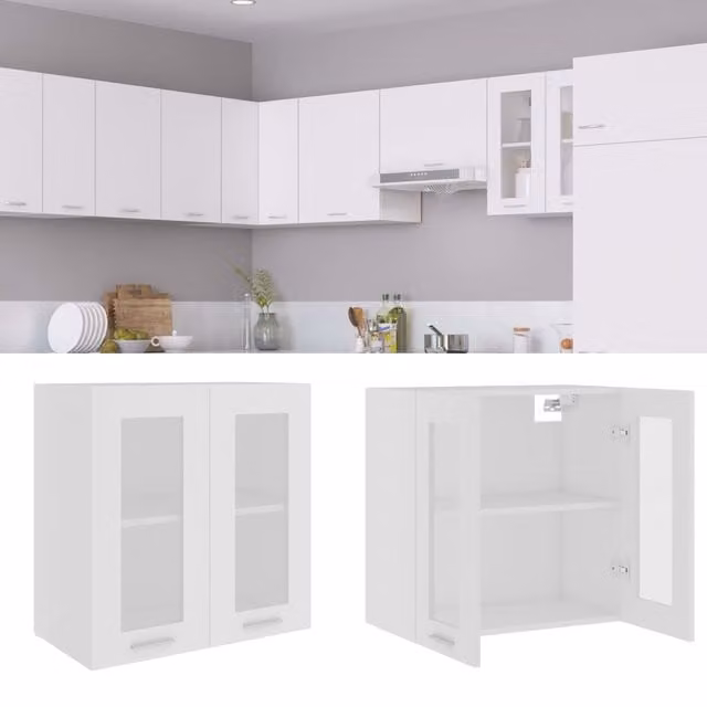 Berkfield Home Modern White Wall Mounted Hanging Glass Cabinet with Glass Doors, W/D/H: 60 x 31 x 60 cm