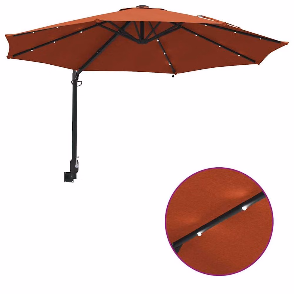 Berkfield Home Modern Wall-mounted Cantilever Garden Parasol with LEDs in Orange – 6