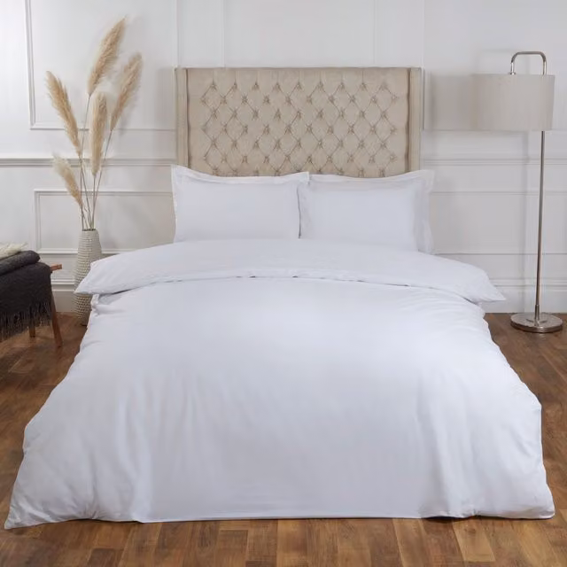Highams Plain White 100% Cotton Reversible Duvet Cover and Pillowcase Set, W: 180 cm, L: 200 cm – 2