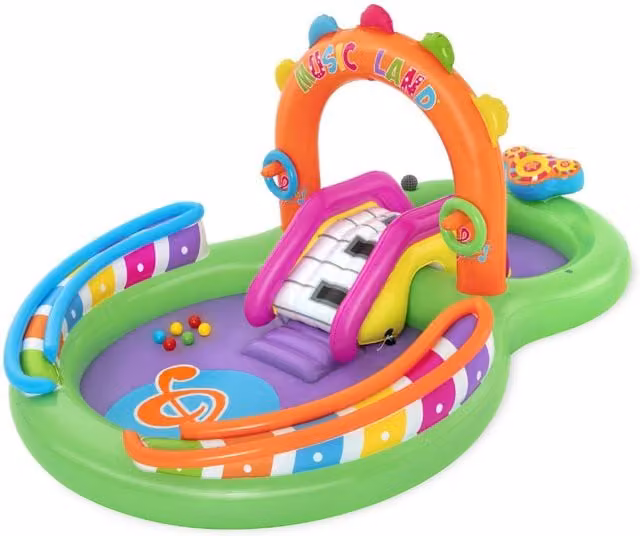 Bestway Sing and Splash Inflatable Kiddie Swimming Pool Play Centre with Slide, Spray and Light and Sound Effects, Green and Multicolour