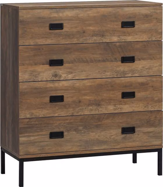 HOMCOM 4-Drawer Chest of Drawers with Metal Frame, Brown and Black Rustic Storage Organiser for Bedroom or Living Room