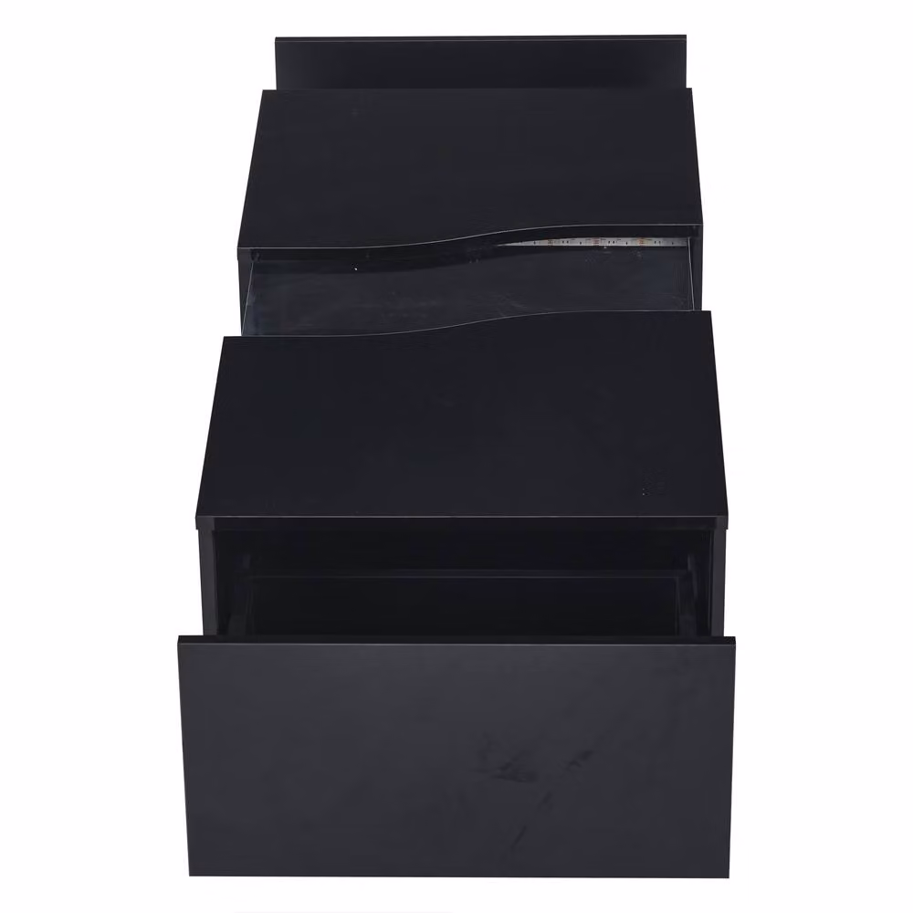 STILVORA Modern Glossy Black Coffee Table with 2 Drawers and LED Lights – 8