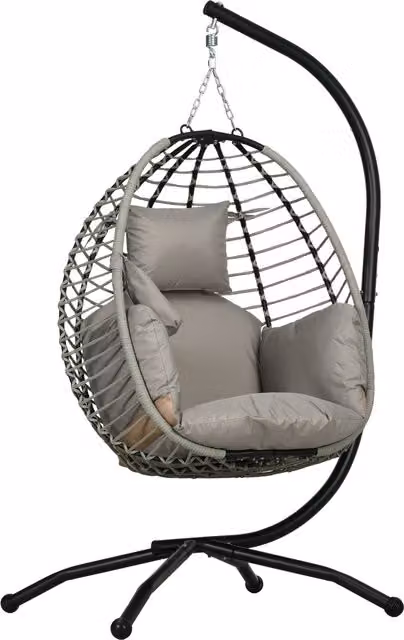 Outsunny Grey Egg Outdoor Swing Chair with Metal Stand and Padded Cushion – 1