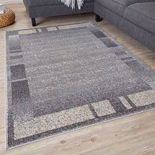 THE RUGS Efes Collection Modern Rectangular Area Rug with Border, Grey, W: 160 cm, L: 230 cm – 1