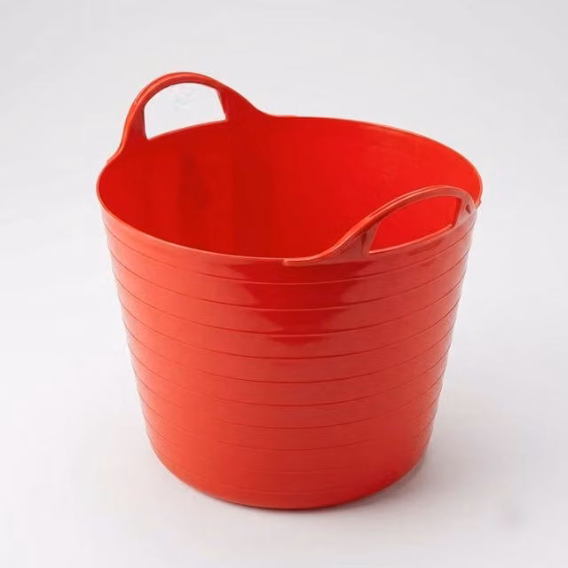 Storm Trading Group Set of 5 Red Plastic Stackable Storage Buckets with Handles, 40L Each
