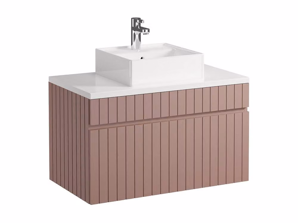 Vente-unique Pink Ribbed Wall-Mounted Bathroom Unit with Free-Standing Basin, W: 80 cm, D: 46 cm, H: 46 cm – 2