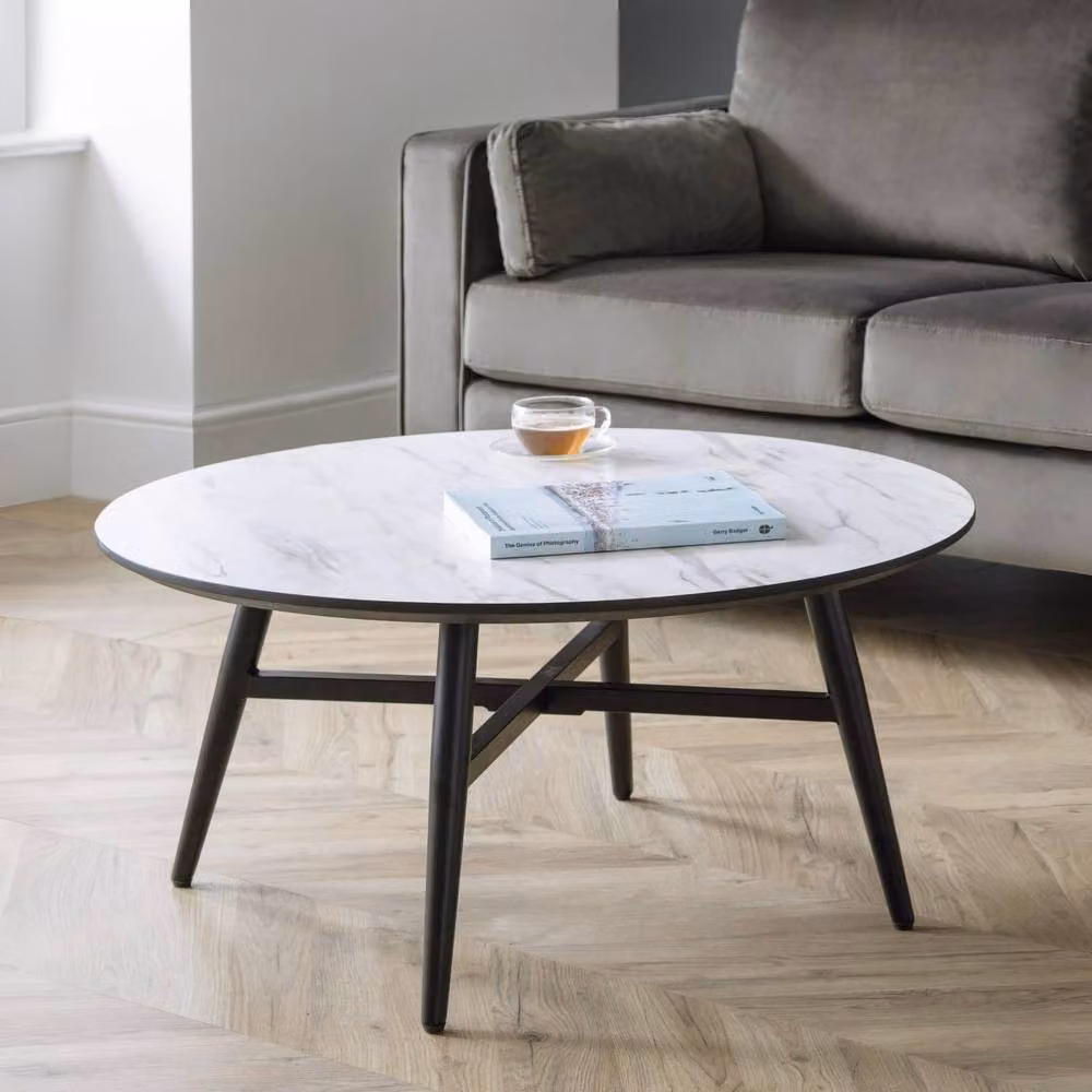 Cheshire Valdore Round Marble Effect Coffee Table in White, Black and Multicolour – 2