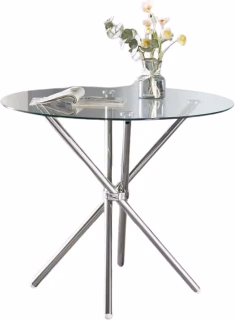 Furnold Modern Round Glass Coffee Table with Silver Stainless Steel Legs, Diameter: 90 cm, Height: 45 cm