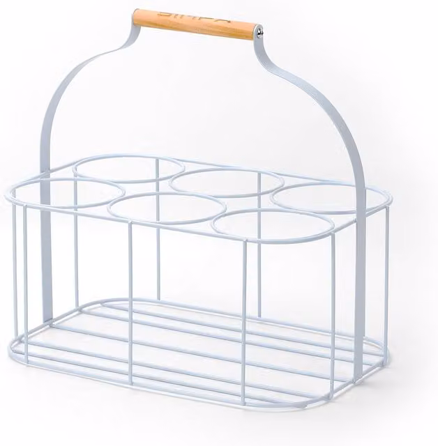 Simpa 6 Bottle Metal Wire Beverage Carrier Caddy with Handle in Light Blue, W/D/H: 32.0 x 21.5 x 30.0 cm