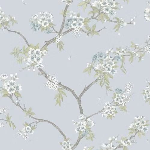 Holden Decor Botany Cherry Blossom Oriental Chinoiserie Floral Wallpaper in Blue and Green