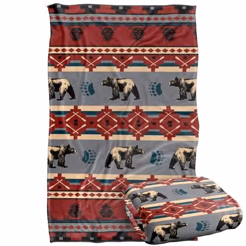 JQ Licensing Southwest Lodge Bear Silky Touch Super Soft Fleece Throw Blanket, Multicolour, W/D/H: 91 x 147 cm